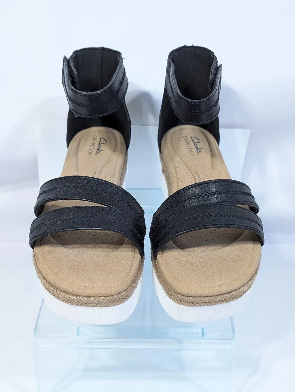 Clarks Black Leather Sandals 10.5 New Women Platform Shoes Lana Glide chunky